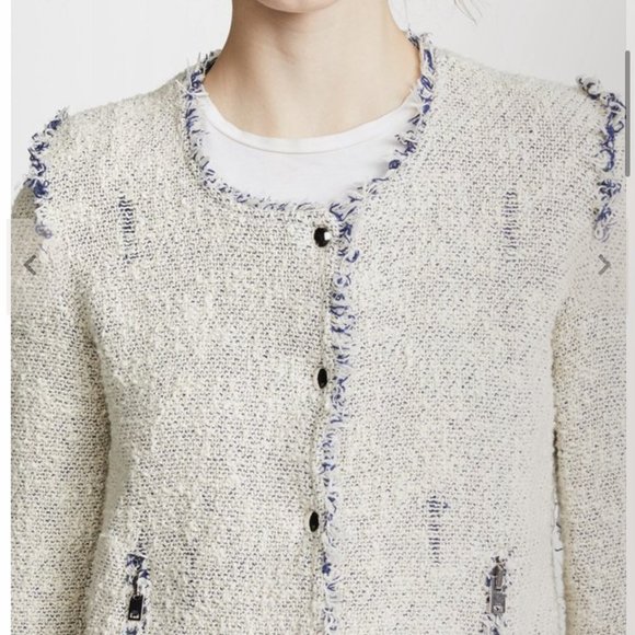 IRO Distressed Agnette Jacket White and Blue Tweed Size FR 38 US 6 - Picture 2 of 15